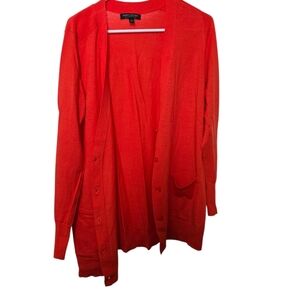 Banana Republic Cardigan Womens Large 100% Merino Wool Orange/red V-Neck Button